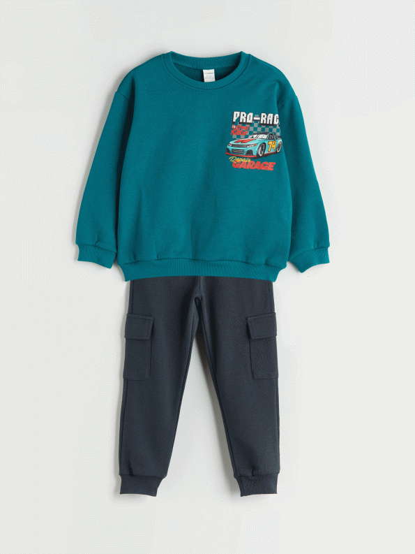 LCW Kids Green Printed Boys Sweatshirt and Jogger Set