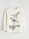 LCW Kids Beige Crew Neck Dinosaur Print Boys T-Shirt
