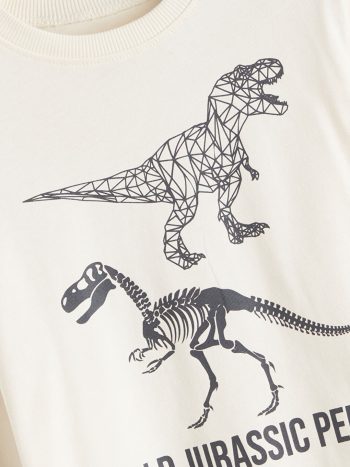 LCW Kids Beige Crew Neck Dinosaur Print Boys T-Shirt