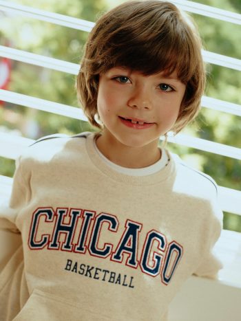 LCW Kids Ecru Chicago Embroidered Boys Sweatshirt