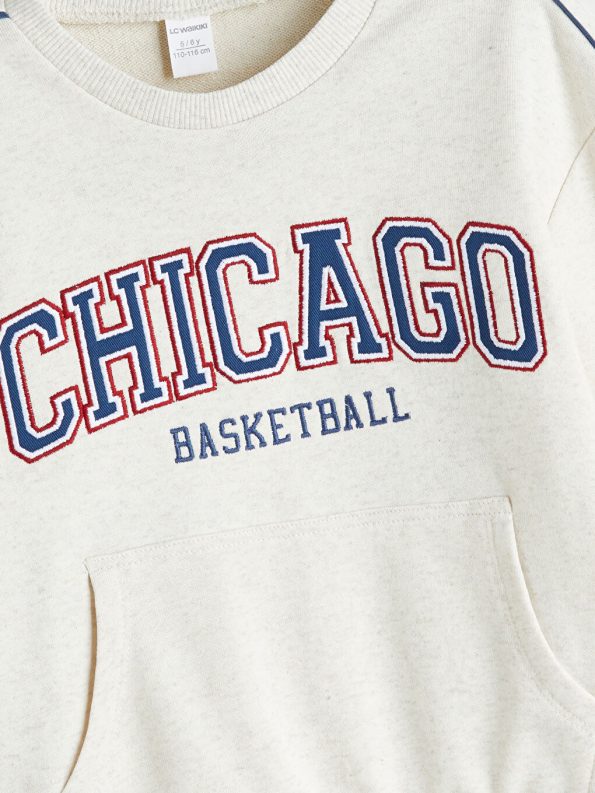 LCW Kids Ecru Chicago Embroidered Boys Sweatshirt