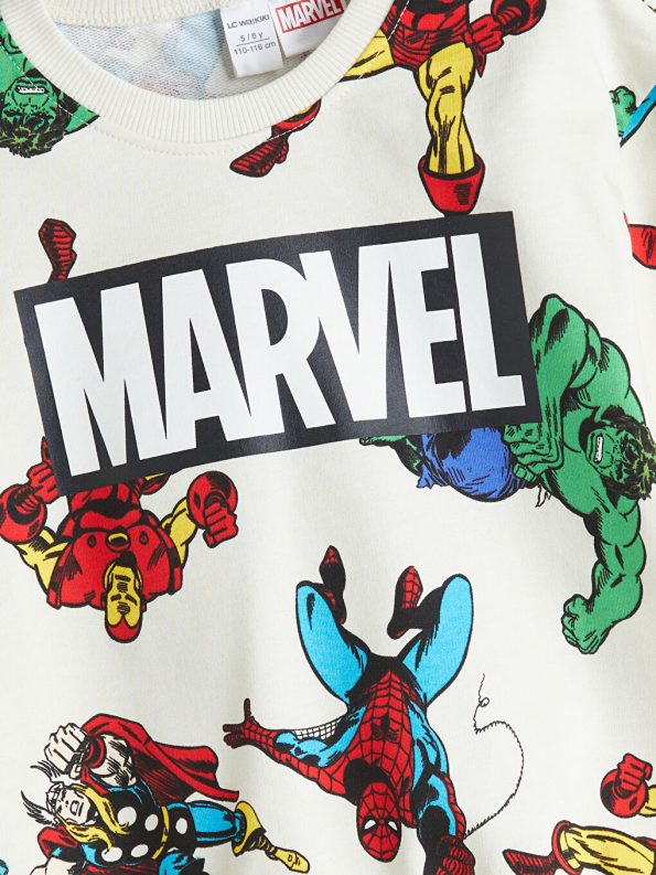 LCW Kids Beige Crew Neck Marvel Print Boys Sweatshirt and Jogger Pants