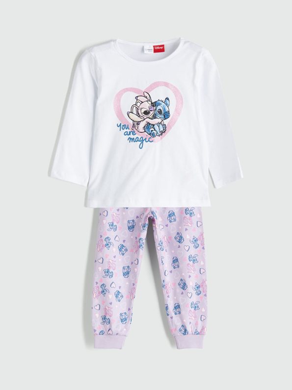LCW Kids White Lilo & Stitch Printed Girls Pajama Set