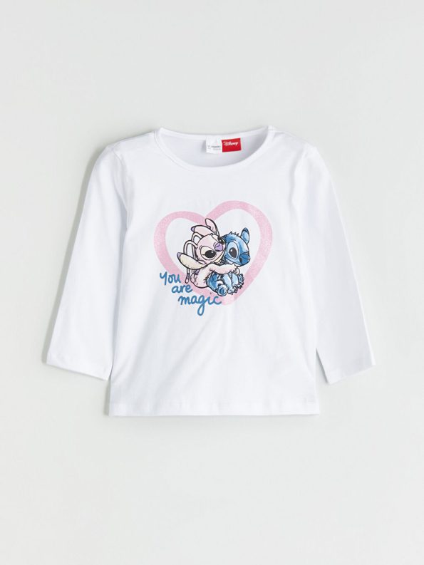 LCW Kids White Lilo & Stitch Printed Girls Pajama Set
