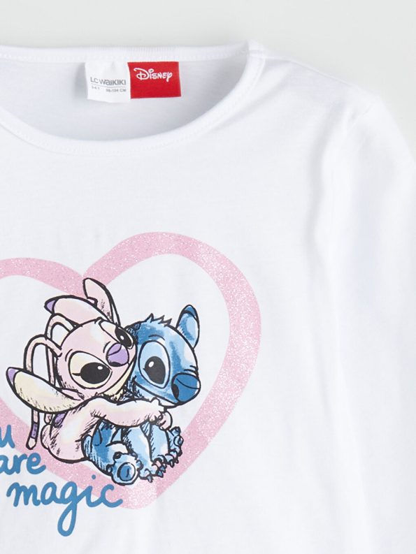 LCW Kids White Lilo & Stitch Printed Girls Pajama Set