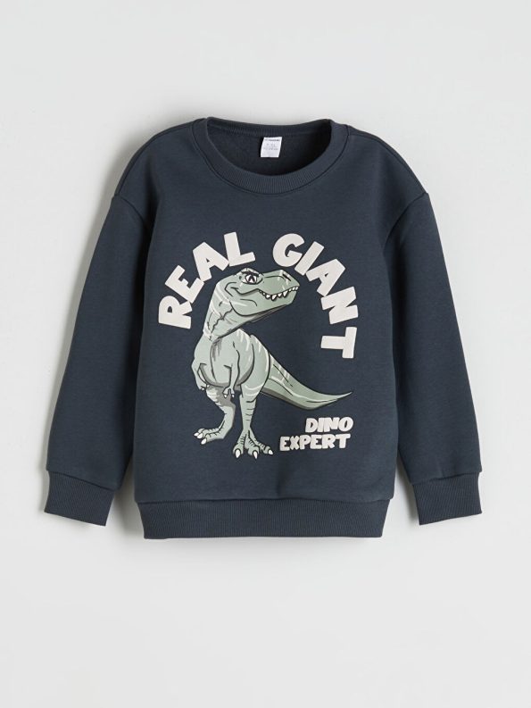 LCW Kids Charcoal Crew Neck Dinosaur Print Boys Sweatshirt and Pants Set