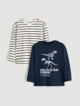 LCW Kids Navy Blue Long Sleeve Boy's T-Shirt 2-Pack
