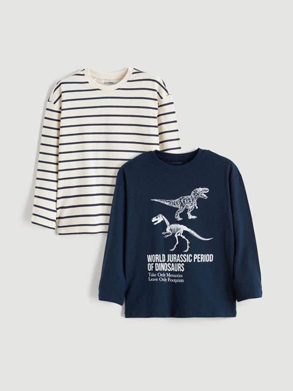 LCW Kids Navy Blue Long Sleeve Boy's T-Shirt 2-Pack