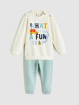 LCW ECO Beige Boys' Printed Sweatshirt and Sweatpants Set