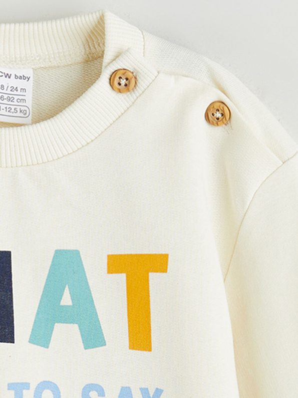 LCW ECO Beige Boys' Printed Sweatshirt and Sweatpants Set