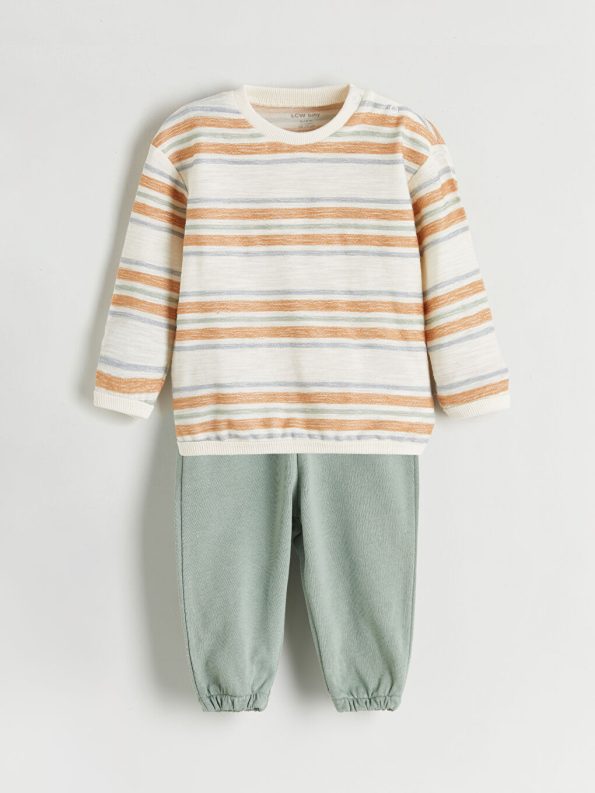 LCW Baby Cream Crew Neck Boys Sweatshirt and Jogger Set