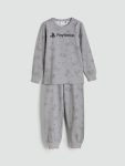 LCW Kids Gray Crew Neck Playstation Printed Boys Pajama Set