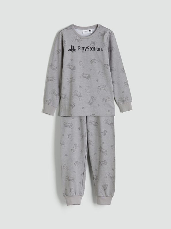 LCW Kids Gray Crew Neck Playstation Printed Boys Pajama Set