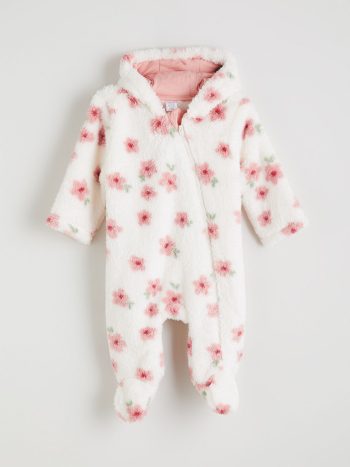 LCW babyEcru Hooded Long Sleeve Baby Girl Plush Jumpsuit