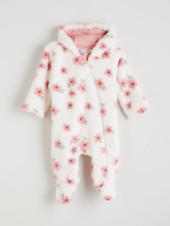 LCW babyEcru Hooded Long Sleeve Baby Girl Plush Jumpsuit