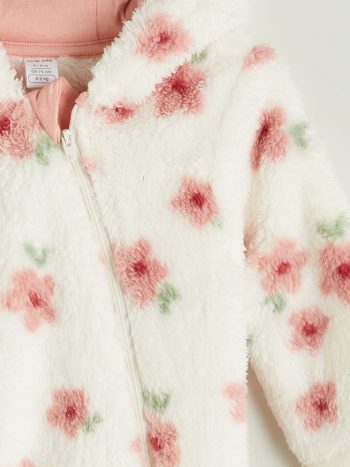 LCW babyEcru Hooded Long Sleeve Baby Girl Plush Jumpsuit