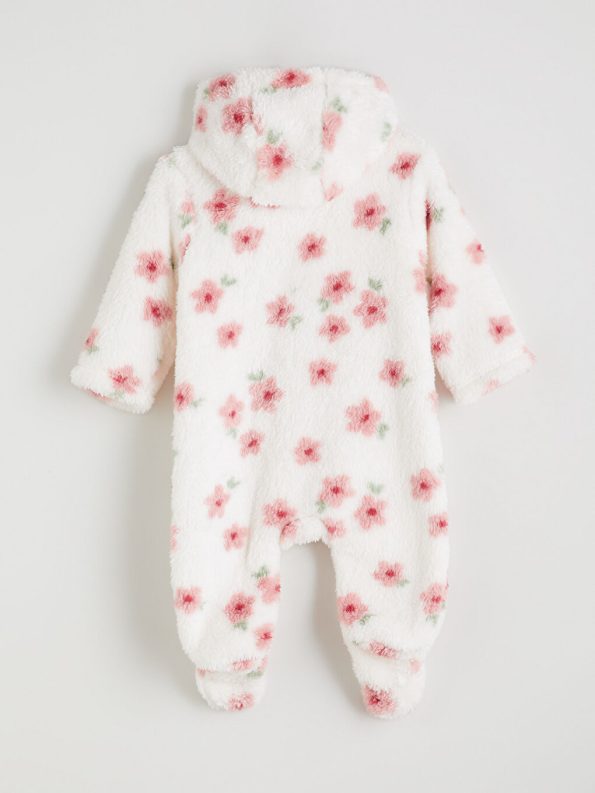 LCW babyEcru Hooded Long Sleeve Baby Girl Plush Jumpsuit