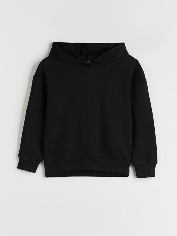 LCW Eco Black Hooded Basic Girls Sweatshirt