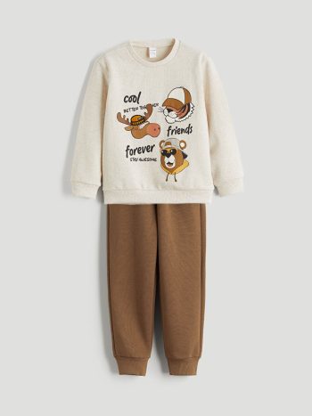 LCW Kids White Crew Neck Boys Sweatshirt and Cargo Pants