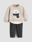 LCW Baby Beige Printed Boys Sweatshirt and Pants Set