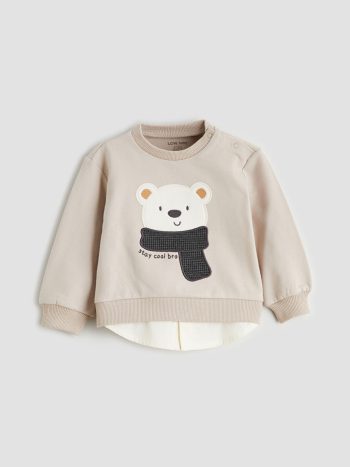 LCW Baby Beige Printed Boys Sweatshirt and Pants Set
