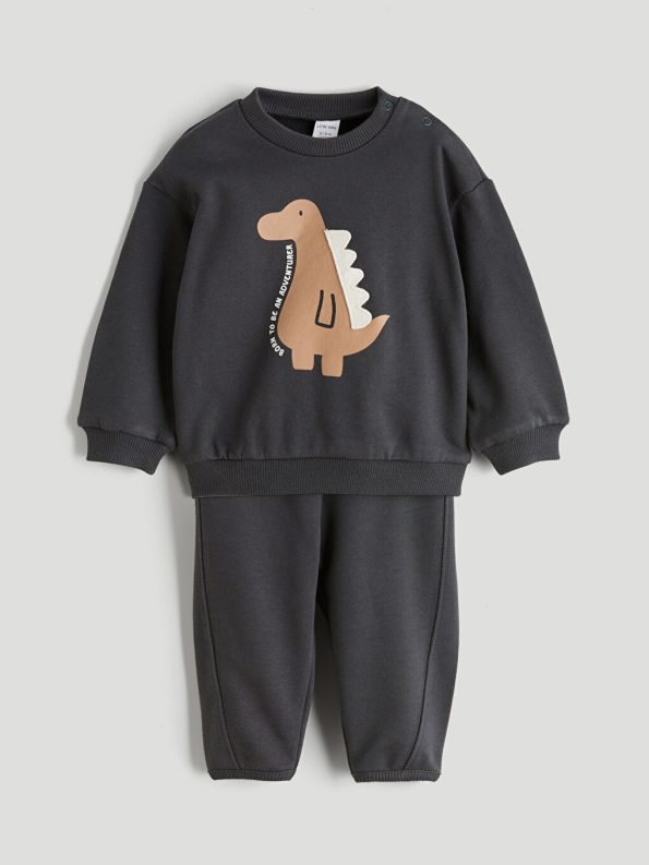 LCW Kids Gray Crew Neck Boys Sweatshirt and Sweatpants Set