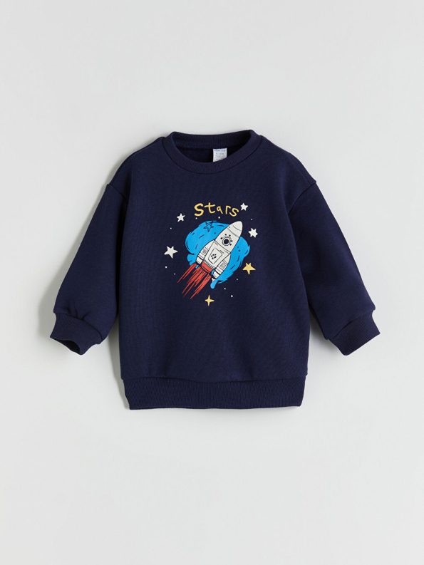 LCW ECOL Navy Blue Crew Neck Printed Boys Sweatshirt