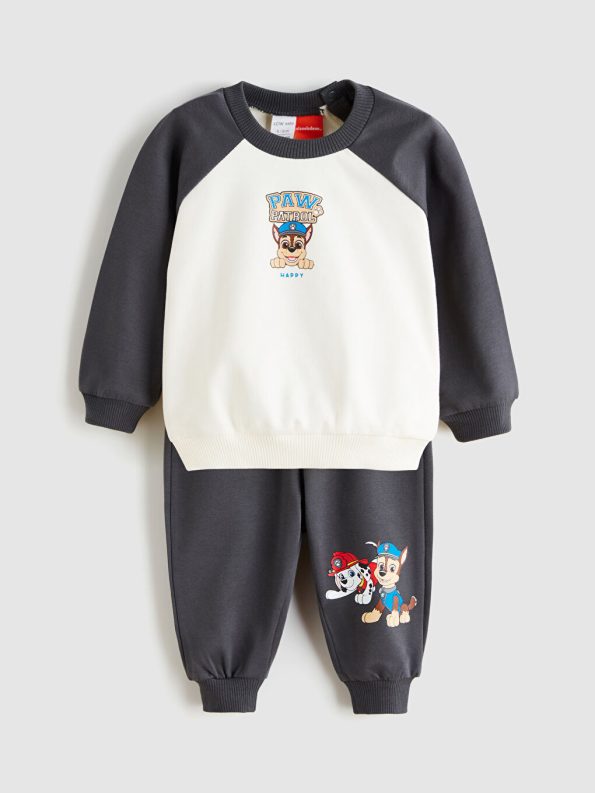 LCW Baby Beige Crew Neck Paw Patrol Printed Sweatshirt and Jogger Set