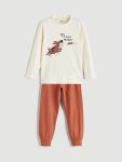 LCW Kids Cream Printed Boy's Pajama Set