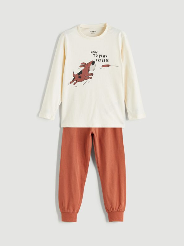 LCW Kids Cream Printed Boy's Pajama Set