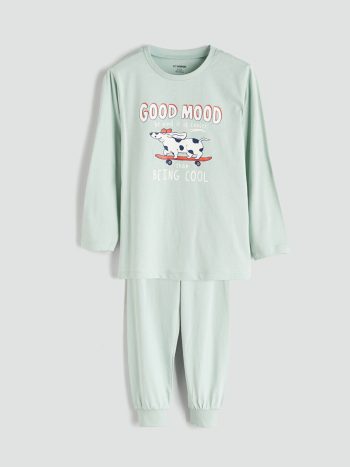 LCW Kids Green Printed Boys Pajama Set