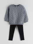 Graphic Print Crew Neck Sweatshirt and Leggings Set for Baby Girls