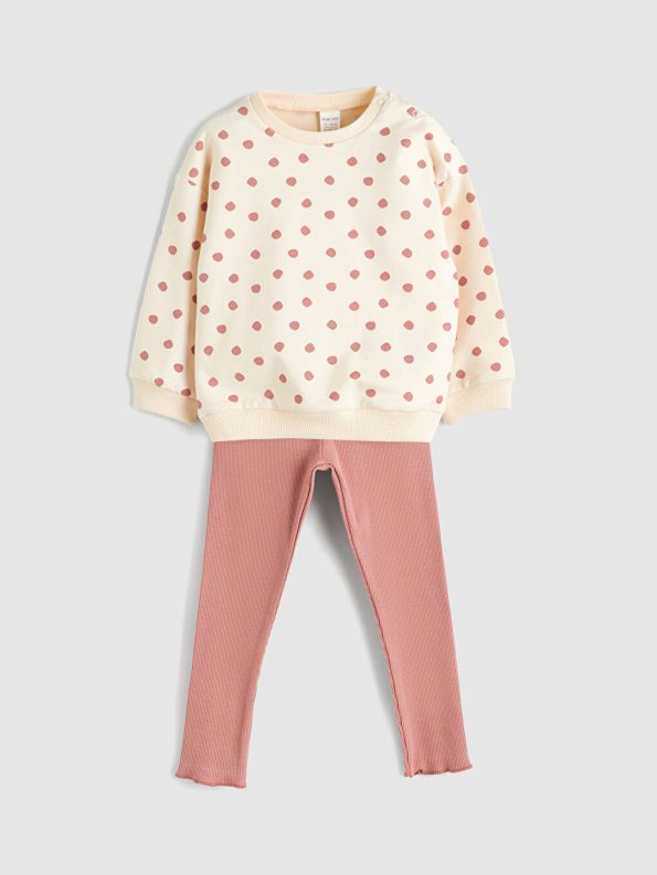 Bicycle Neck Printed Baby Girl Sweatshirt and Leggings Set
