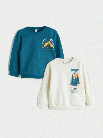 LCW Kids Beige Printed Boys Sweatshirt Set
