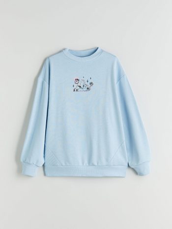 LCW Kids Blue Crew Neck Printed Girls Sweatshirt