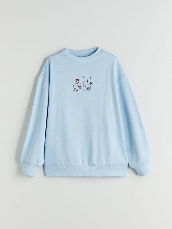 LCW Kids Blue Crew Neck Printed Girls Sweatshirt