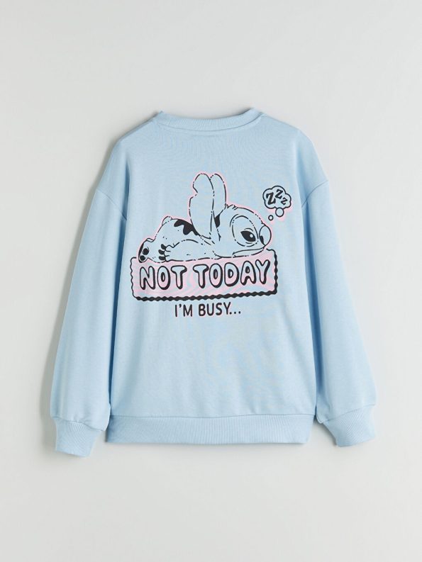 LCW Kids Blue Crew Neck Printed Girls Sweatshirt