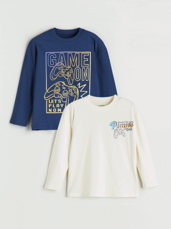 LCW Kids Beige Crew Neck Printed Long Sleeve T-Shirt Set for Boys