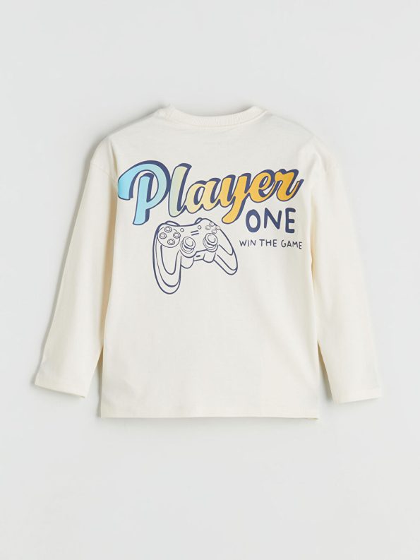 LCW Kids Beige Crew Neck Printed Long Sleeve T-Shirt Set for Boys