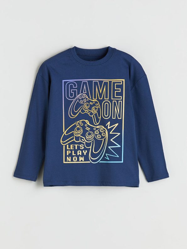 LCW Kids Beige Crew Neck Printed Long Sleeve T-Shirt Set for Boys