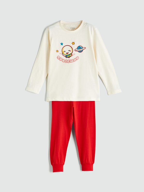 LCW Kids Cream Printed Boys Pajama Set
