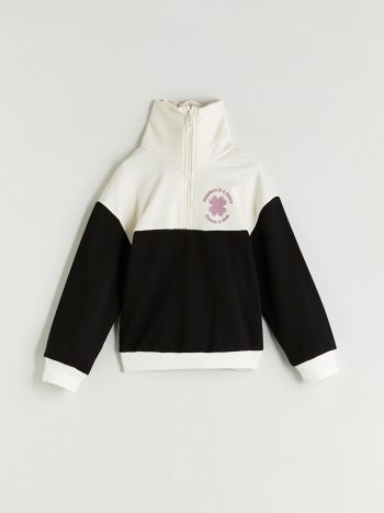 LCW Eco Black Collared Girl's Sweatshirt