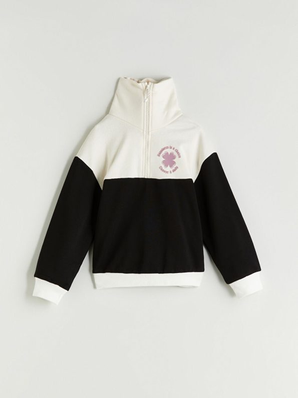 LCW Eco Black Collared Girl's Sweatshirt
