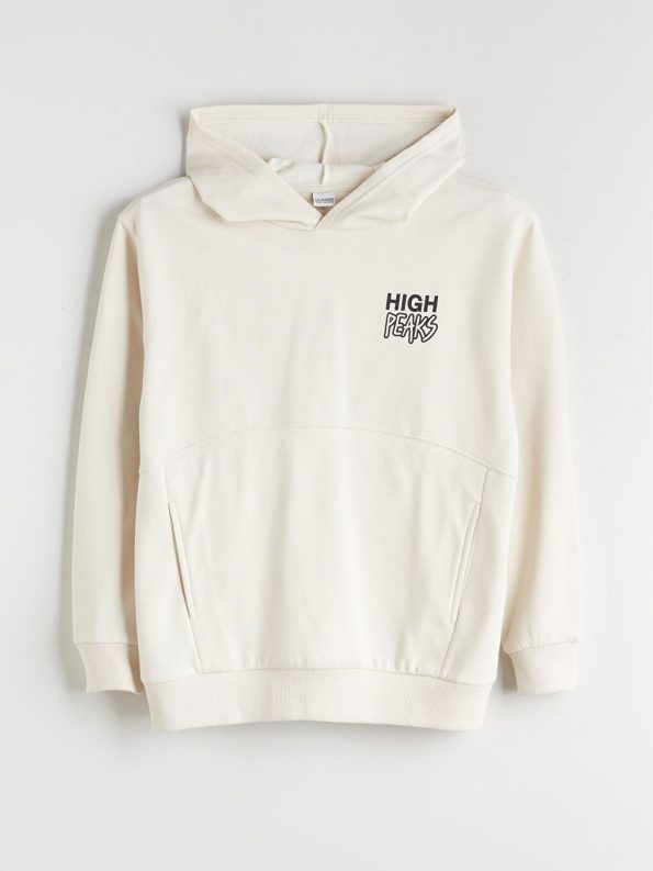 LCW Kids Beige Hooded Printed Boys Sweatshirt
