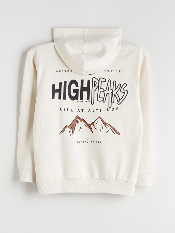 LCW Kids Beige Hooded Printed Boys Sweatshirt