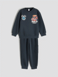 LCW Kids Anthracite Crew Neck Printed Boys Sweatshirt and Sweatpants Set