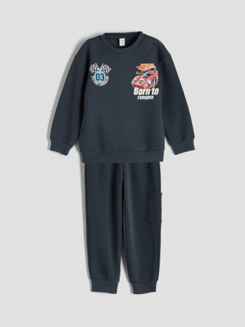 LCW Kids Anthracite Crew Neck Printed Boys Sweatshirt and Sweatpants Set