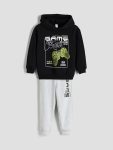 LCW Kids Black Thick Hooded Sweatshirt and Jogger Set