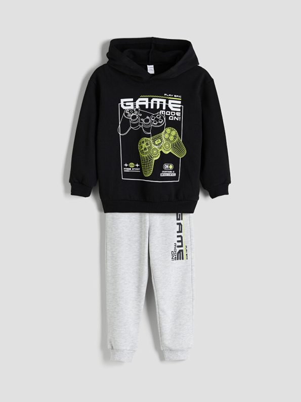 LCW Kids Black Thick Hooded Sweatshirt and Jogger Set