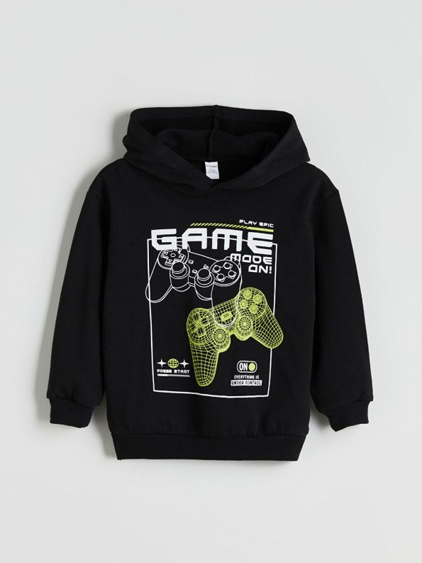 LCW Kids Black Thick Hooded Sweatshirt and Jogger Set